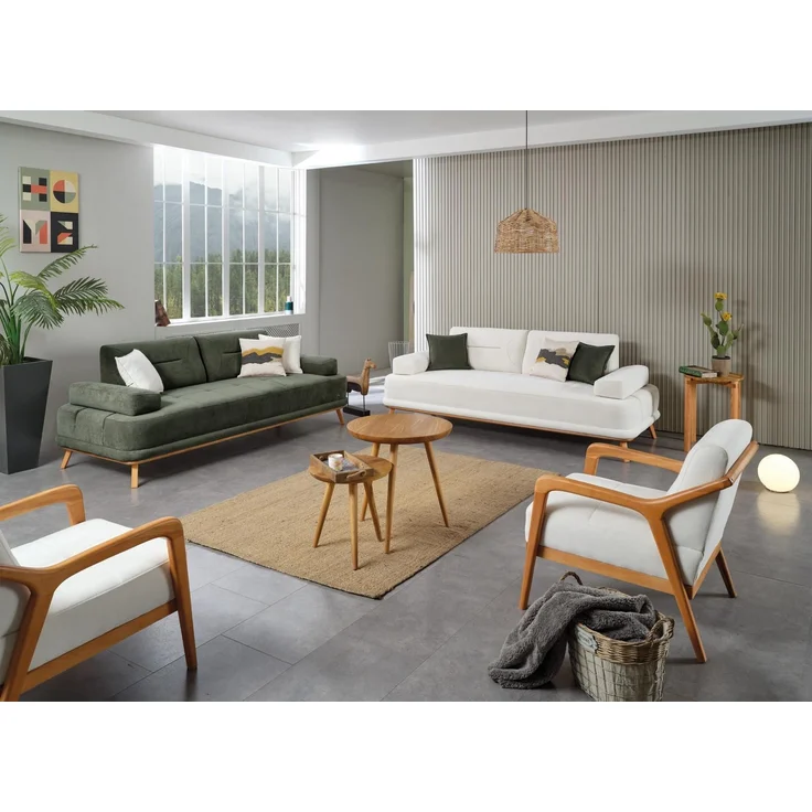 Sitzgruppe/Sofa Set - Wohnzimmergarnitur "Piva" 3+3+1+1-Weiß/Weiß – Bild 1