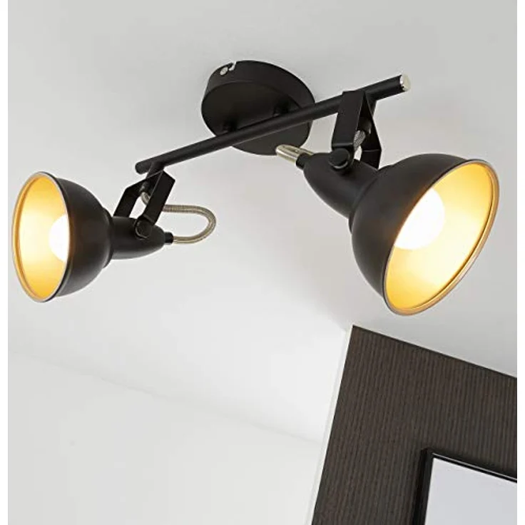 BRILONER - Deckenlampe Vintage schwenkbar, E14 Fassung, max. 40 Watt, Deckenleuchte, Lampe, Wohnzimmerlampe, Schlafzimmerlampe, Küchenlampe, Deckenstrahler, 30,4 x 10 x 18,1 cm, Schwarz-Gold – Bild 4