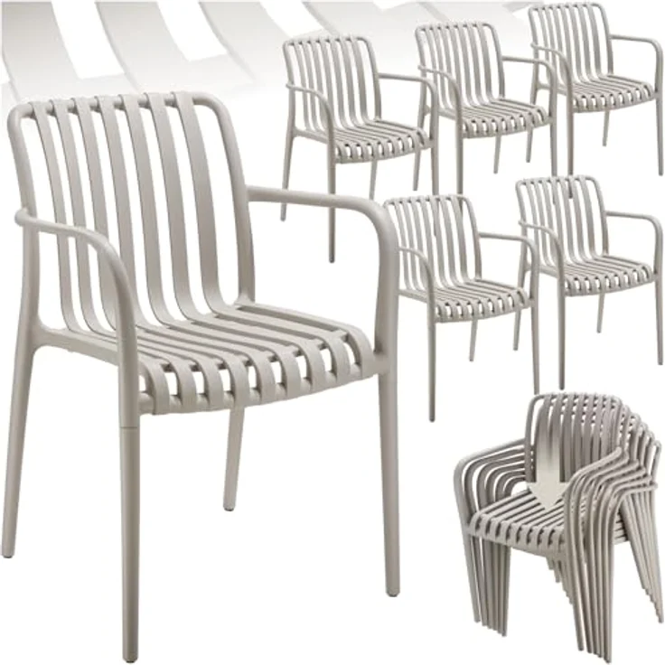 tectake® Gartenstühle stapelbar, Gartenmöbel Set, Balkon Möbel, Bistro Set, Sessel, Outdoor Möbel, Balkonmöbel, Terrassenmöbel - Taupe, 6er Set – Bild 2