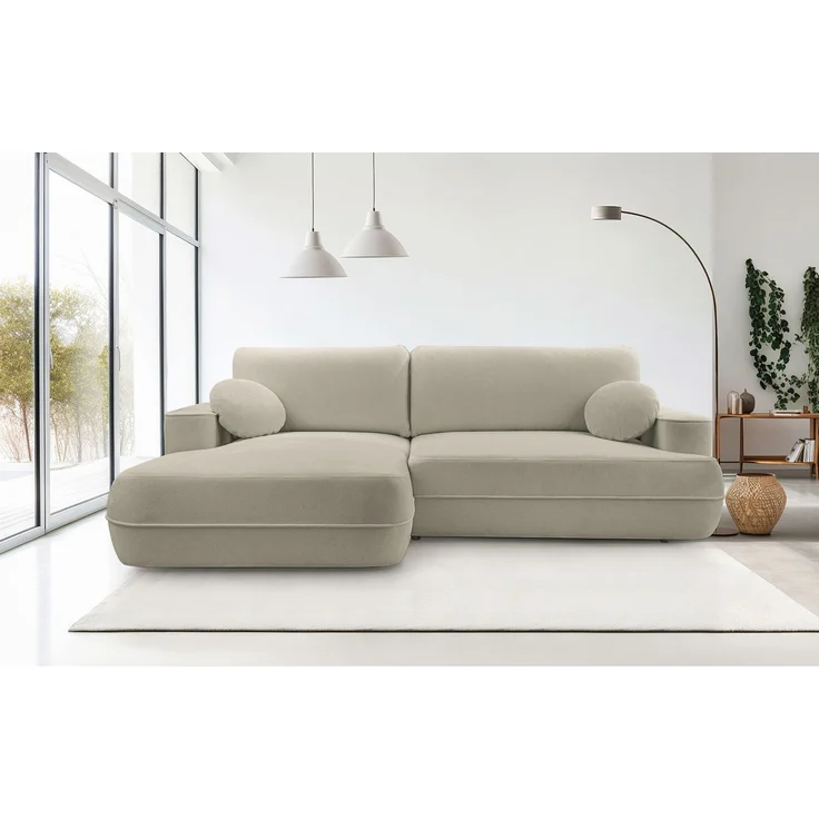 Selsey 'Fuerro' Ecksofa mit Schlaffunktion, Bettkasten, Ottomane links,Strukturstoff wasserabweisend, Hellbraun – Bild 2