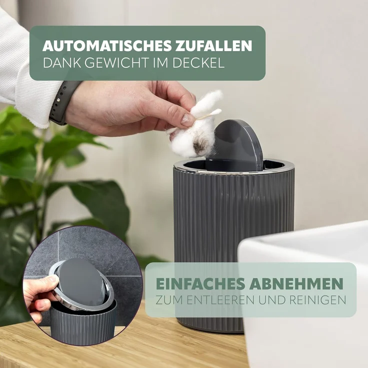 bremermann Kosmetikeimer Mini-Kosmetikeimer GAVELLO mit Schwingdeckel // Badeimer mit Rillende – Bild 5