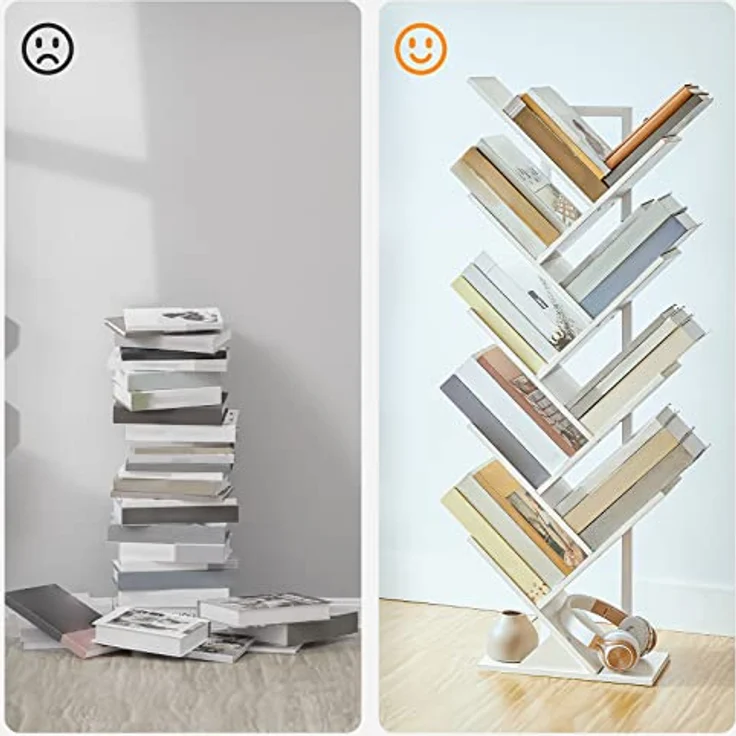 HOOBRO Bücherregal, Standregal in Baumform, bodenstehendes Bücherregal mit 9 Ebenen, Bücherregal für das Heimbüro, zur Aufbewahrung von Büchern, CDs, stark und stabil, für Wohnzimmer, Weiß EWT08SJ01G1 – Bild 5