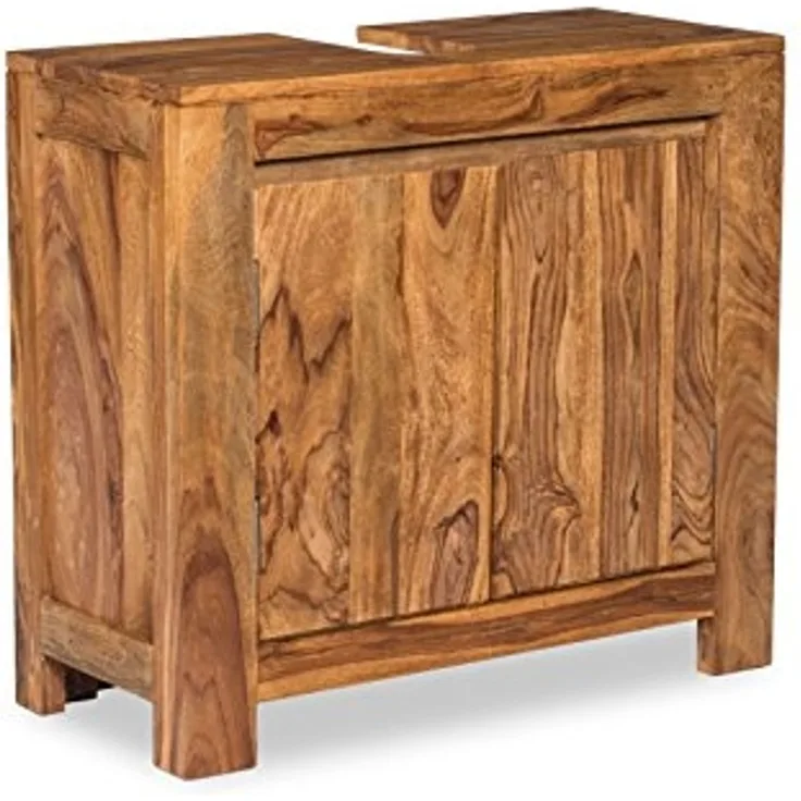 Waschbeckenunterschrank Leeston in Braun - Rustikaler Stil mit Modernem Touch, 67x61x30 cm, Massivholz Palisander, Lackierte Oberfläche, 2 Türen