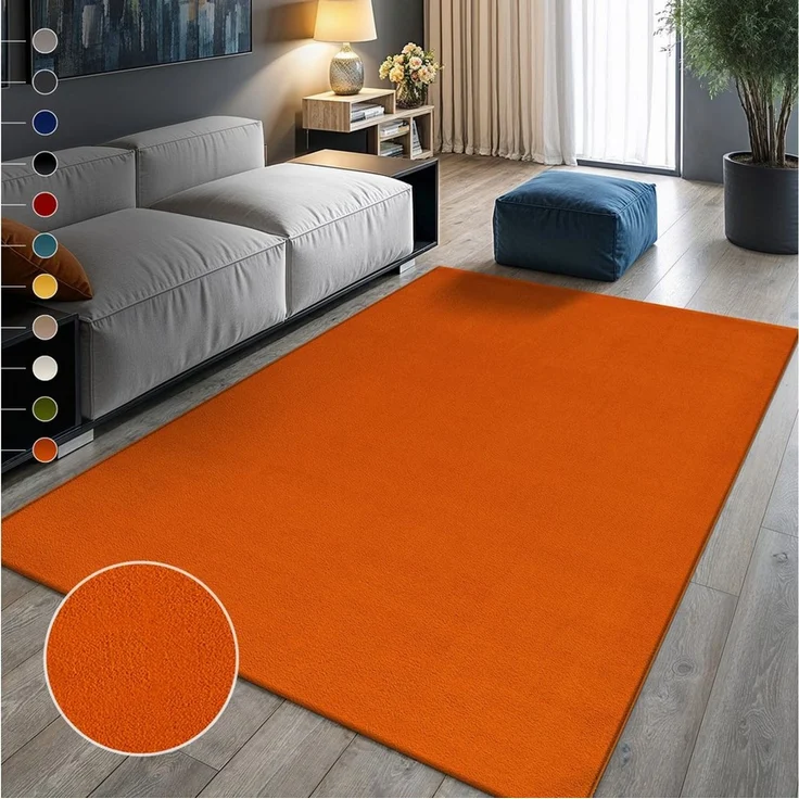 SANAT Kurzflor Teppich Wohnzimmer - Uni Modern Teppiche fürs Schlafzimmer, Arbeitszimmer, Büro, Flur, Kinderzimmer und Küche - Orange, 140x200 cm – Bild 1