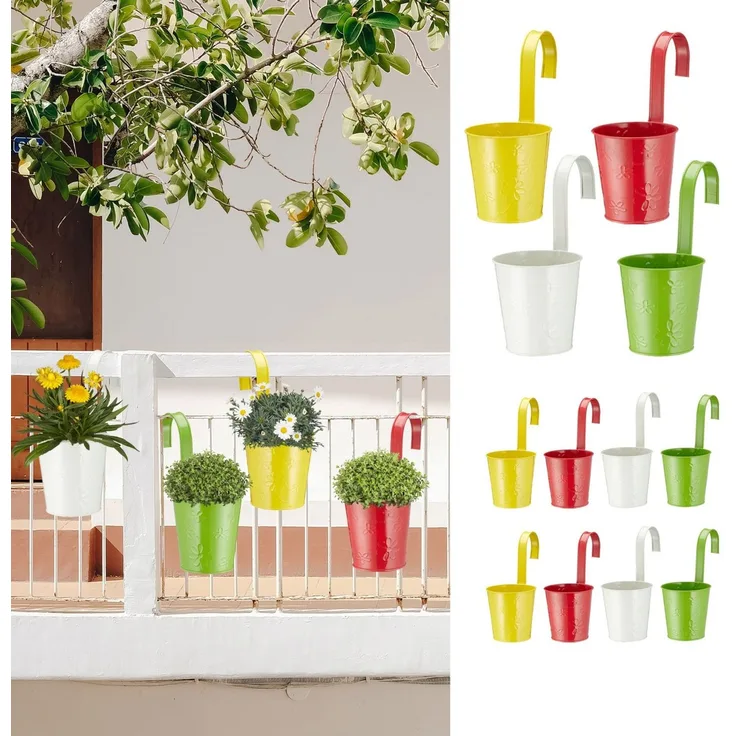 CEPEWA Blumentopf Übertopf Springflower 12er Set zum Hängen Ø 11 cm rot grün gelb weiß