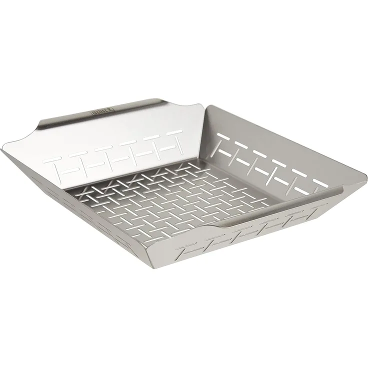 Weber Deluxe Grillkorb - Groß (35x30 cm), Hitzebeständige & spülmaschinenfeste BBQ Grillschale aus Edelstahl, Ideal für Beilagen (Fleisch, Gemüse), für alle Grilltypen geeignet - Silber (6434)