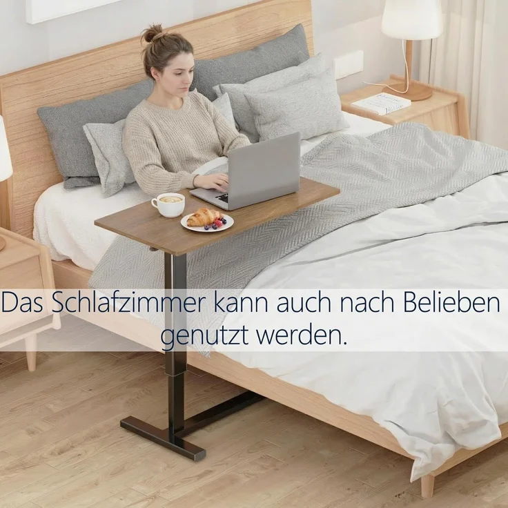 FATIVO Betttisch Beistelltisch Pflegetisch H?henverstellbar Laptoptisch auf Rollen Krankentisch aus MDF Braun 80x40x90 cm – Bild 7