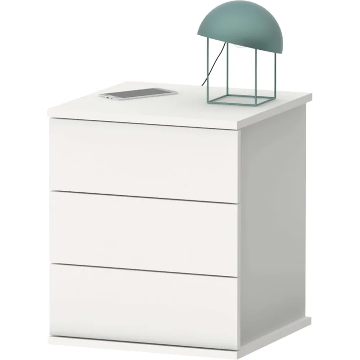 Muebles Pitarch | Nachttisch 3 Schubladen mit Metallführungen, Weiß, 48,5 x 41 x 40 cm (Höhe x Breite x Tiefe), Kleine Kommode, Modern, Modell Dana