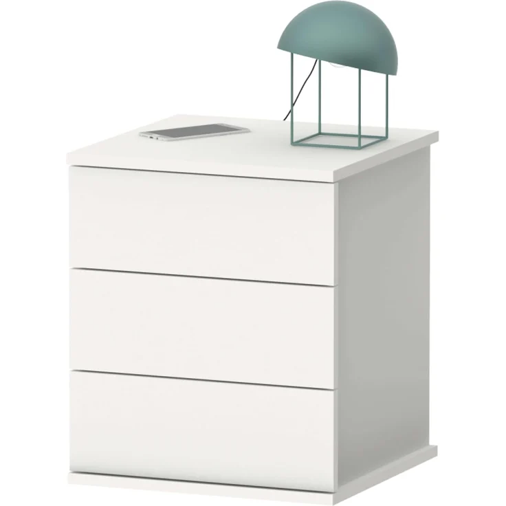 Muebles Pitarch | Nachttisch 3 Schubladen mit Metallführungen, Weiß, 48,5 x 41 x 40 cm (Höhe x Breite x Tiefe), Kleine Kommode, Modern, Modell Dana – Bild 1