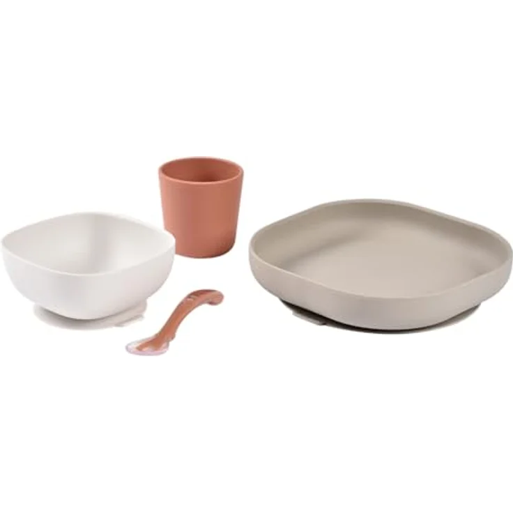 Beaba 4-tlg. Silikon-Geschirr-Set - Terracotta, mit rutschfesten Saugnäpfen, spülmaschinen- und mikrowellengeeignet – Bild 2