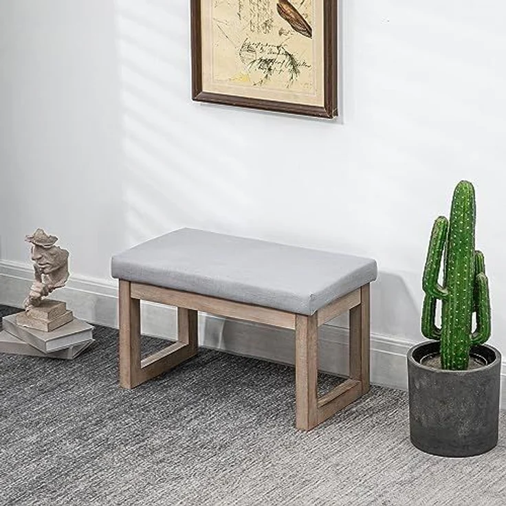 HOMCOM Fußhocker Polsterhocker mit Leinenoptik, (Eingangbank, 1 St, Fußbank), Grau 68 x 38 x 42 cm – Bild 2