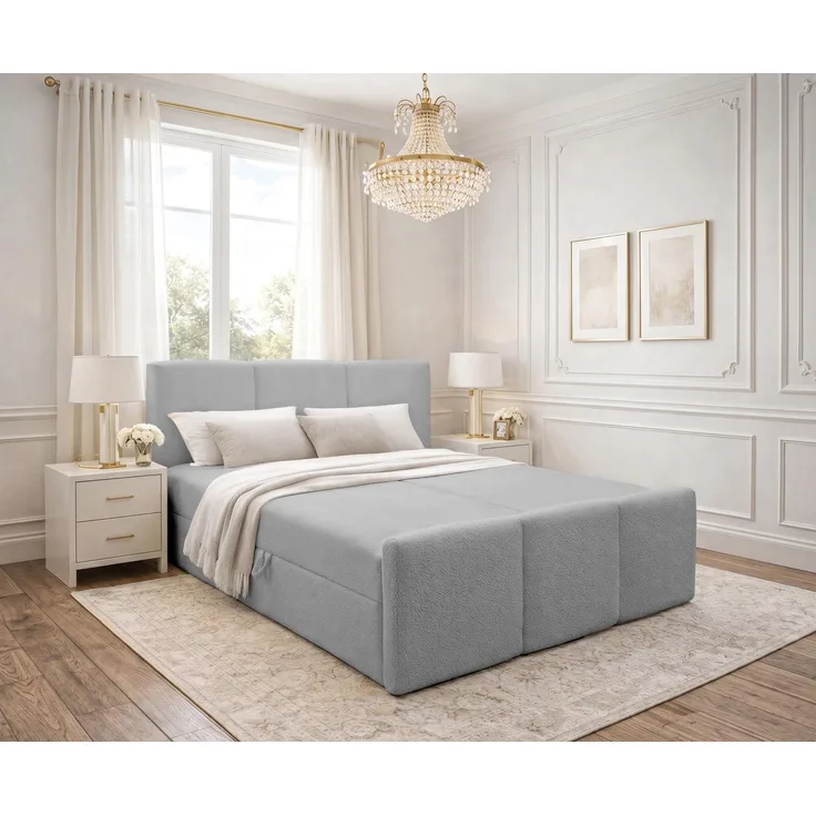 AX LIVING Boxspringbett Hellgrau Ankarra 140x200 cm Bett mit Stauraum