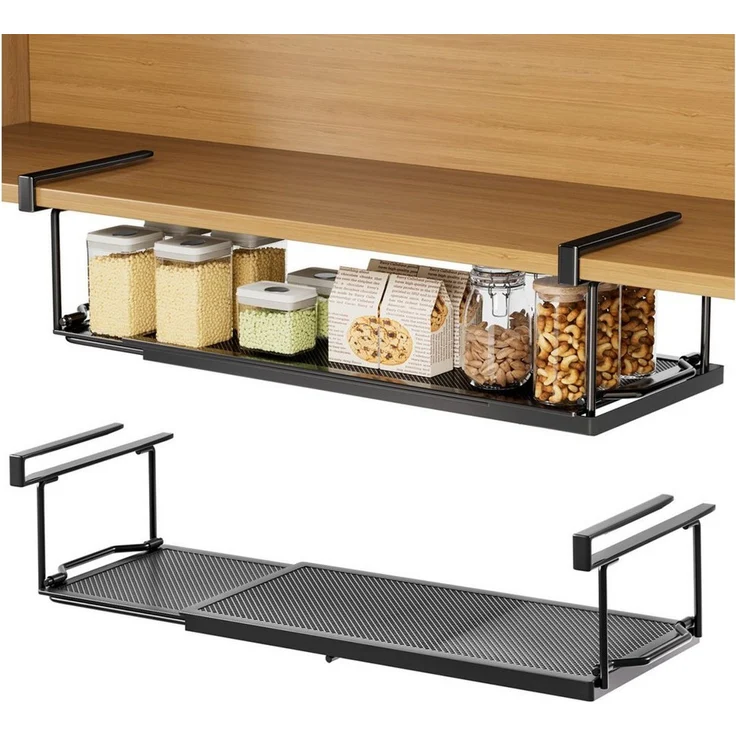 Yorbay Hängekorb Multifunktional Unterregal Hängekorb, Verstellbarer 38-70 cm, zusätzlicher Stauraum ohne Bohren, Schwarz – Bild 1