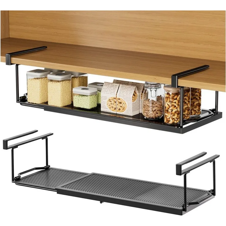 Yorbay Hängekorb Multifunktional Unterregal Hängekorb, Verstellbarer 38-70 cm, zusätzlicher Stauraum ohne Bohren, Schwarz