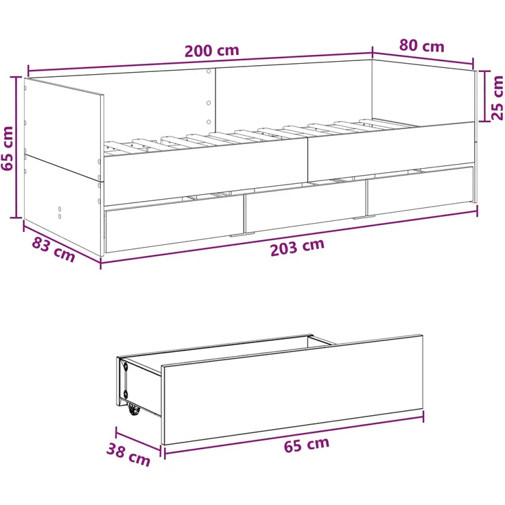 vidaXL Tagesbett mit Schubladen Schwarze Eiche Holzwerkstoff 3429635 – Bild 10
