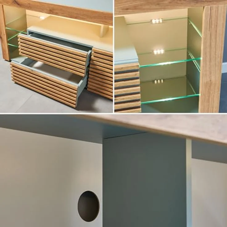 Goal 2 TV-Lowboard mit LED-Beleuchtung in Salbei, Evoke Eiche Optik - TV Schrank mit viel Stauraum für Ihr Wohnzimmer - 179 x 67 x 44 cm (B/H/T) – Bild 9