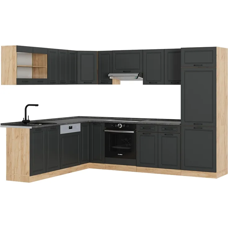 Eckküche R-Line Anthrazit Landhaus/Goldkraft Eiche 287 x 60 cm , AP Anthrazit Vicco