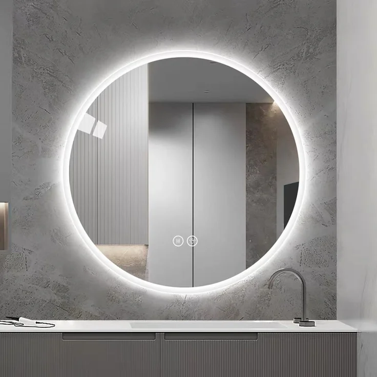 Abrihome LED-Badezimmerspiegel mit 3 Farbtemperaturen, Dimmfunktion und Anti-Beschlag-Funktion, Silber, Ø 80 cm – Bild 1
