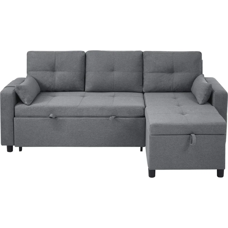 DESVIAE Schlafsofa L-Form mit Stauraum und Getränkehaltern 211x136x87 cm Leinenoptik Grau – Bild 8