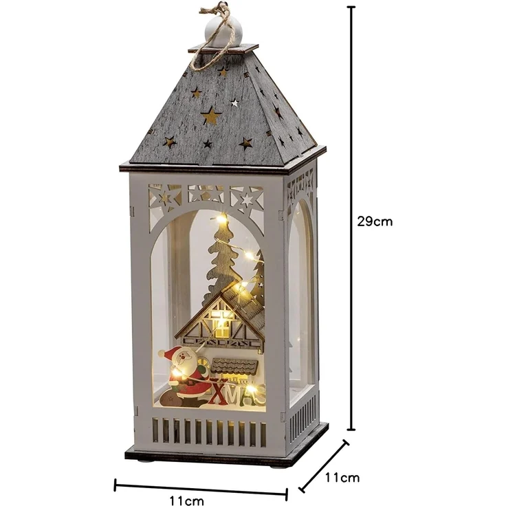 Konstsmide LED Holzlaterne mit Haus, weiß, 6h Timer, 8 warm weiße Dioden, batteriebetrieben, Innen - 3270-210 – Bild 4