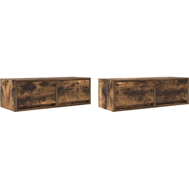 2 pcs TV-Schrank, Lowboard Räuchereiche 80x31x25,5 cm Holzwerkstoff – Bild 2