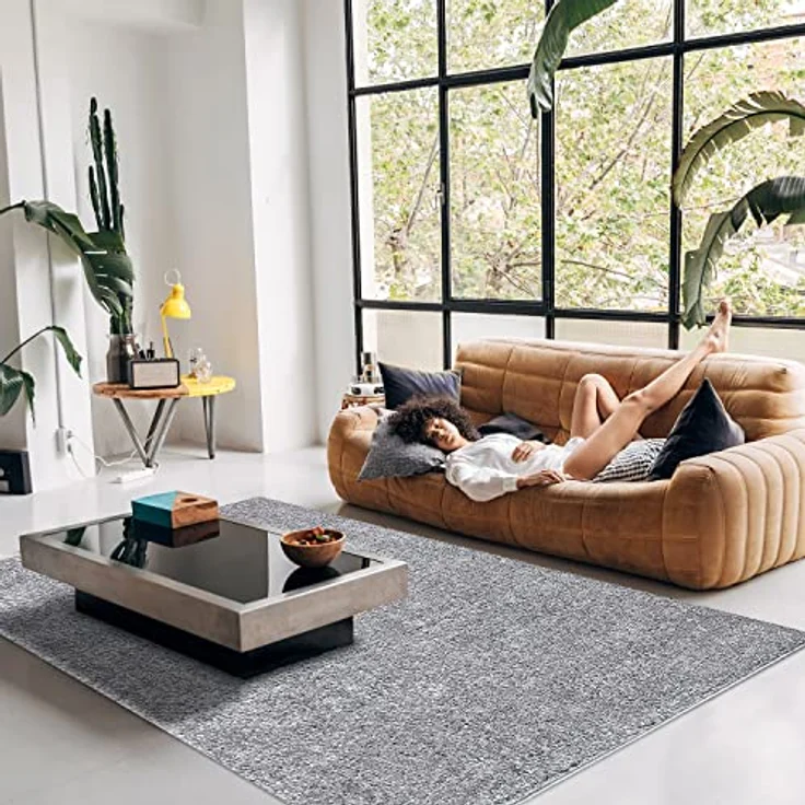 Teppich Läufer Hochflor Shaggy - 100x200cm Läufer - Grau Einfarbig Wohnzimmer Uni Flauschig Modern Boho Deko Teppiche Weich Schlafzimmer – Bild 7