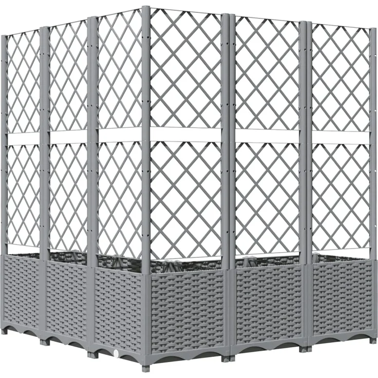 vidaXL Pflanzkübel mit Rankgitter Hellgrau 120x120x136 cm PP 153278 – Bild 6