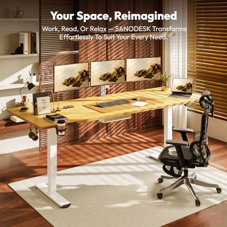 SANODESK Höhenverstellbarer Schreibtisch 200x80 cm Schreibtisch Höhenverstellbar Elektrisch Ergonomischer Steh-Sitz Tisch Computertisch für Heimbüro Homeoffice(ahorn) – Bild 4