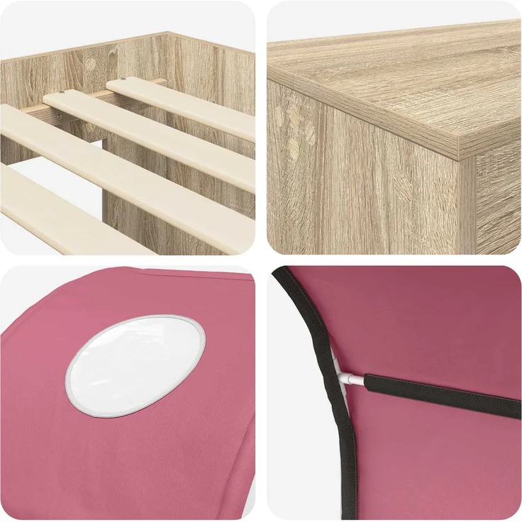 vidaXL Bett mit Tunnel 3 Stk. Artisian Eiche und Pink Holzwerkstoff 3423518 – Bild 9