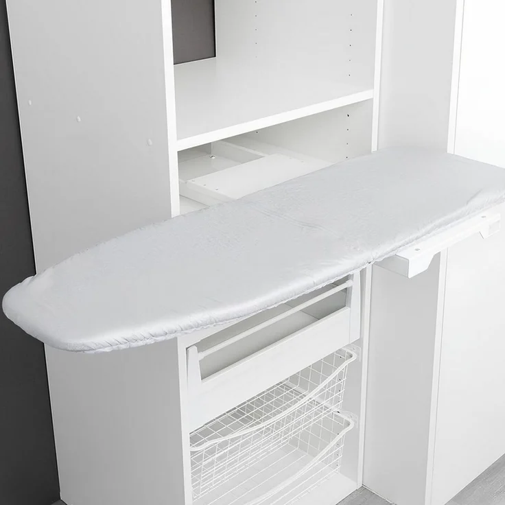 SO-TECH® Bügelbrett Bügeltisch Ironfold für Fachbodenmontage, klappbar, 180° schwenkbar, inkl. Bügeltuch aluminiumgrau – Bild 1