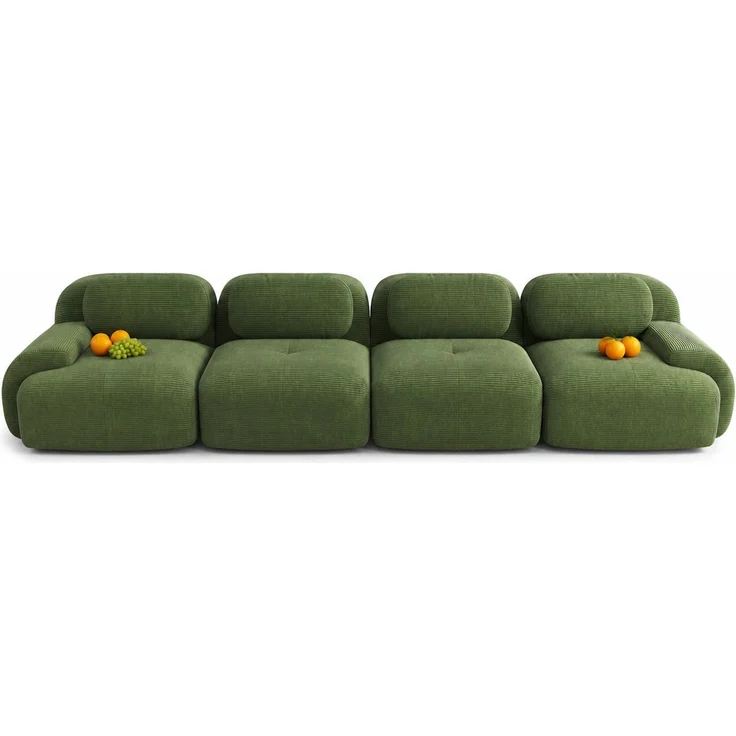 DESVIAE Sofa modular rahmenlos aus Cordstoff Grün mit 32D-Hochdichteschaum, 388 x 103 x 70 cm – Bild 7