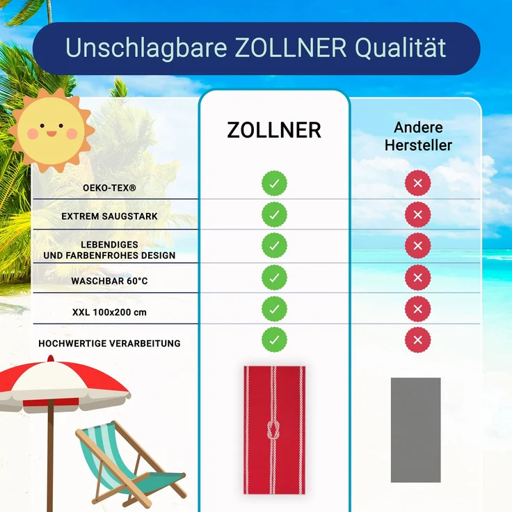 ZOLLNER Strandtuch XXL aus Baumwolle, 100x200 cm, rot-weiß – Bild 5