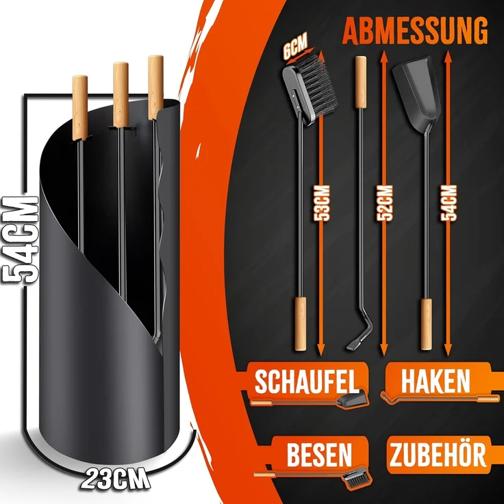 KESSER® Kaminbesteck Set 4-teiliges Kaminzubehör – Modern Design, beschichtet, Hochwertige Kamingarnitur aus 4 Teilen: Besen, Schaufel, Schürhaken, Ständer Stahl Edelstahlgriffe Anthrazit – Bild 5