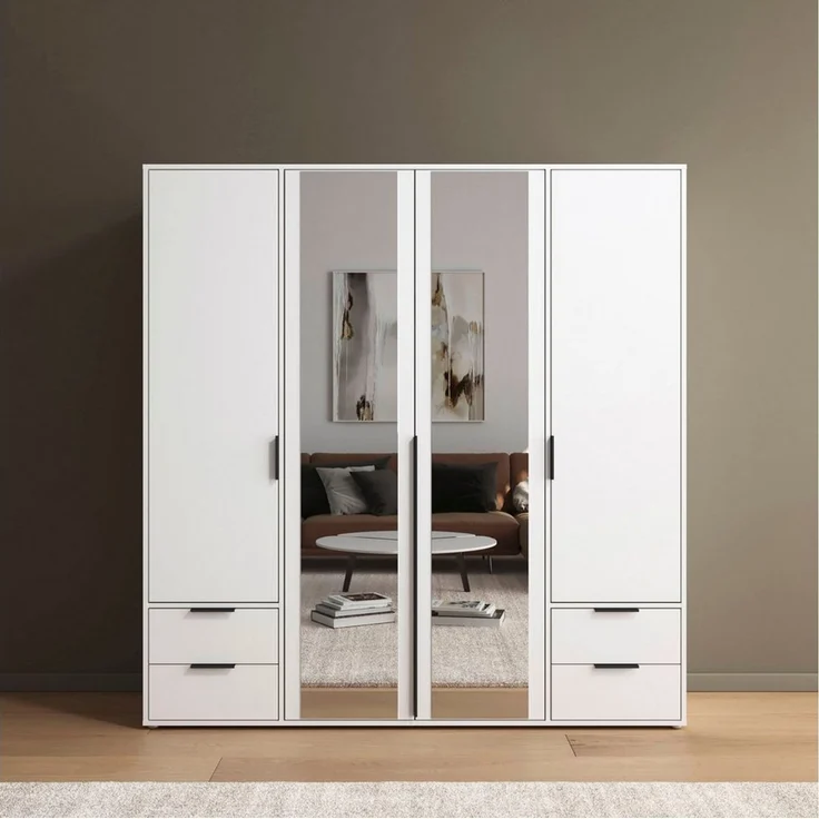 rauch Drehtürenschrank Kleiderschrank Schrank Garderobe Wäscheschrank NAGATA mit Spiegel (in 3 verschiedenen Ausstattungen BASIC/CLASSIC/PREMIUM) und Schubladen sowie Stangengriffen TOPSELLER MADE IN GERMANY – Bild 5
