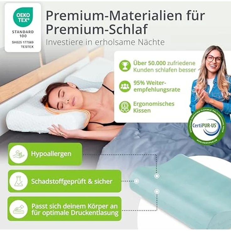 feela Nackenstützkissen Orthopädisches Kopfkissen – entlastet Nacken & stützt die Wirbelsäule, Für Rücken- & Seitenschläfer – sorgt für gesunden & erholsamen Schlaf – Bild 6