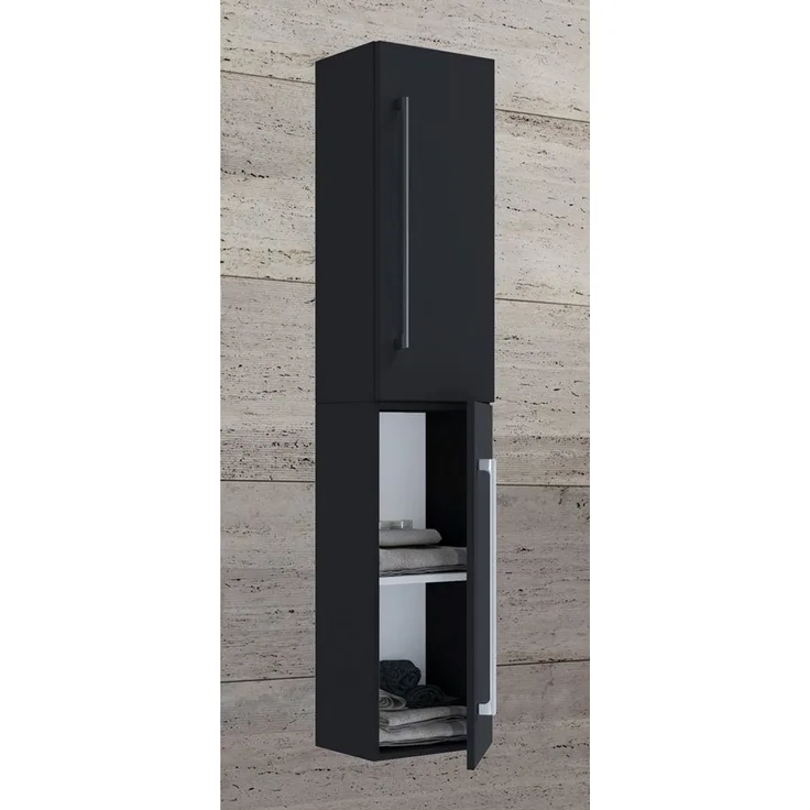 VCM Badmöbel Hochschrank Badinos 914889 Schwarz H. 150 x B. 33 x T. 22 cm