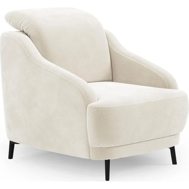 CAVADORE Sessel Blue/Polstersessel im modernen Design inklusiv Kopfteilverstellung und mattschwarzen Metallfüßen / 87 x 93 x 104 / Mikrofaser, Naturweiß