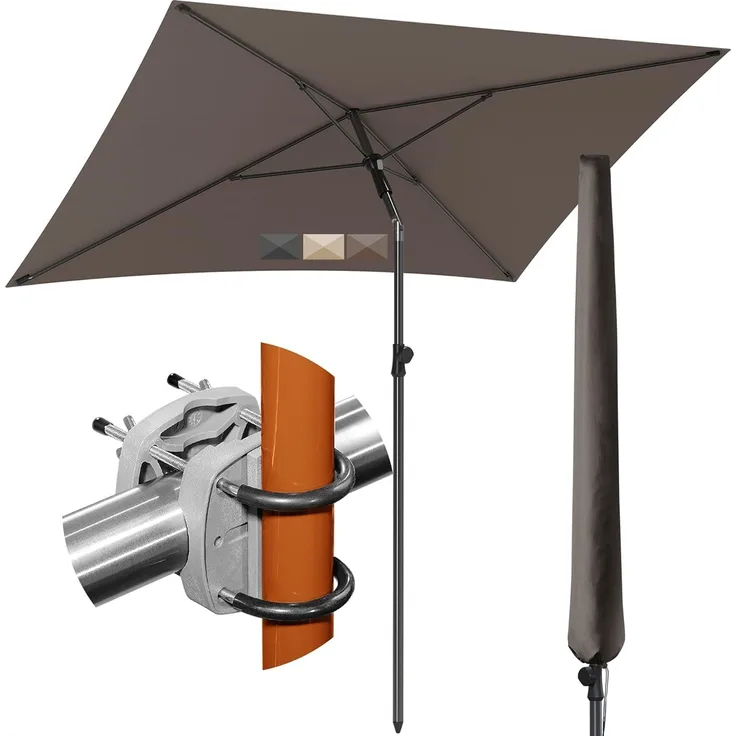4smile Sonnenschirm Balkon SunnyShade Plus, Sonnnenschutz Balkon SET 3-in-1, Taupe - UV50+ Sonnenschirm rechteckig 200x125 cm + Sonnenschirmhalter Balkongeländer + Sonnenschirm Schutzhülle
