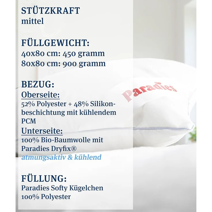 Paradies kühlendes Kopfkissen Kissen Softy Cool Sleep Bio 40x80 cm – Bild 3