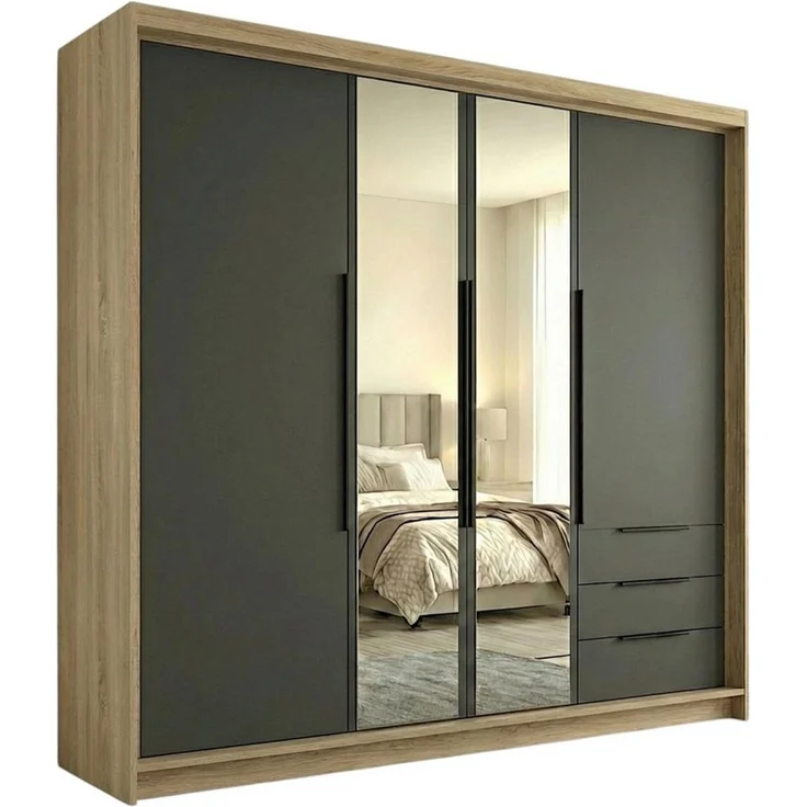 A&J MöbelLand GmbH Drehtürenschrank viertüriger Kleiderschrank mit Schubladen und Metallgriffen. (Geräumiger vier¬türiger Kleiderschrank mit Schubladen und Metallgriffen. Geräumiger Schrank mit einer Breite von 200 cm und Schubladen, ideal zur Aufbewah... – Bild 5