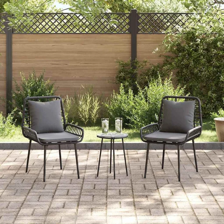vidaXL Garten Essgruppe 3 pcs Schwarz und Anthrazit Poly-Rattan 42010356 – Bild 3