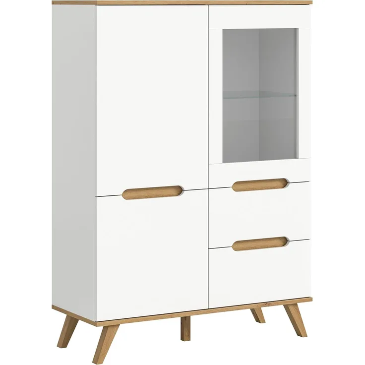 xonox. home Wohnzimmer Stockholm Highboard Hochkommode Hochschrank Anrichte Buffetschrank in weiß Absetzung Nox Oak, ca. 100 x 140 x 40 cm
