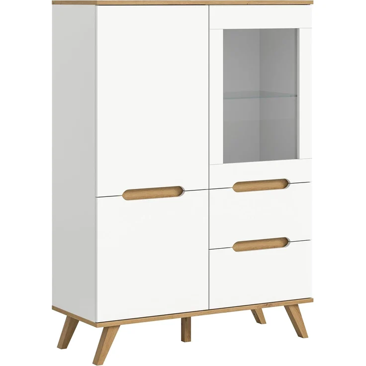 xonox. home Wohnzimmer Stockholm Highboard Hochkommode Hochschrank Anrichte Buffetschrank in weiß Absetzung Nox Oak, ca. 100 x 140 x 40 cm