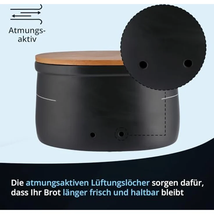 KHG Vorratsdose für Brot aus Steinzeug mit Holzdeckel – Brotaufbewahrung für die Küche, Steingut, Stilvolle Brotaufbewahrung aus Steinzeug schützt Brot vor Austrocknung – Bild 7
