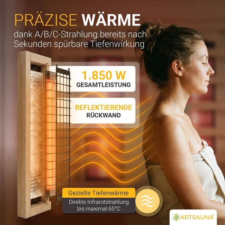 Artsauna Infrarotkabine Göteborg 120 – Natur, Wärmekabine mit Vollspektrumstrahlern, Hemlockholz & Sicherheitsglas, LED-Beleuchtung – Bild 5