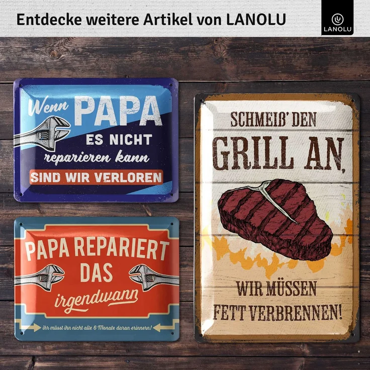 LANOLU Blechschild Papas Service & Reperatur - 15x20cm – Metall – Mehrfarbig – 15172 – Bild 5