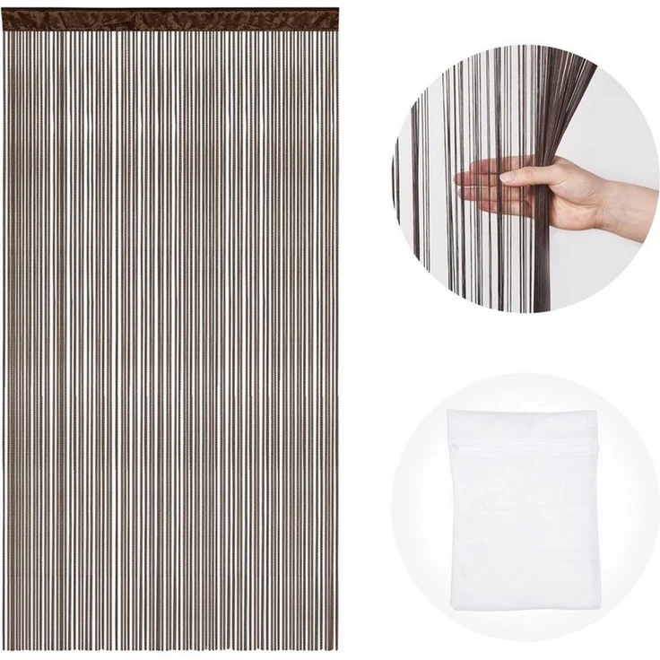 Victoria M. Fadenvorhang Fadenvorhang 2er Balkontür Insektenschutz 100x245 braun LEONORA (2 St), Durchzuglöcher, halbtransparent, Polyester, Raumteiler, Sicht- & Insektenschutz, kürzbar, waschbar, Tunnelzug – Bild 2