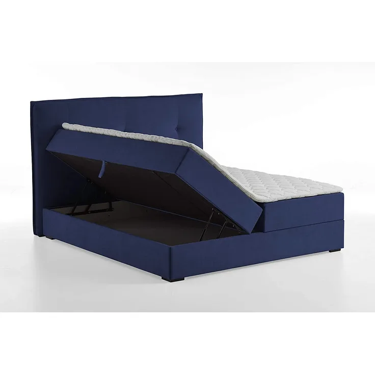 Atlantic Home Collection Lucy Boxbett mit modernem Kopfteil, Taschenfederkernmatratze, Härtegrad 2, inklusive Topper, Navyblau, 180x200 cm
