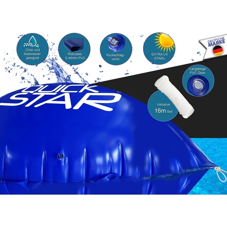 Quick Star Pool-Abdeckplane Poolkissen, PVC Winter Pool Luftkissen, 4 Seile & Reparaturset, 0,44 mm PVC, doppelt vernäht – widerstandsfähig bis -25 °C – Bild 3