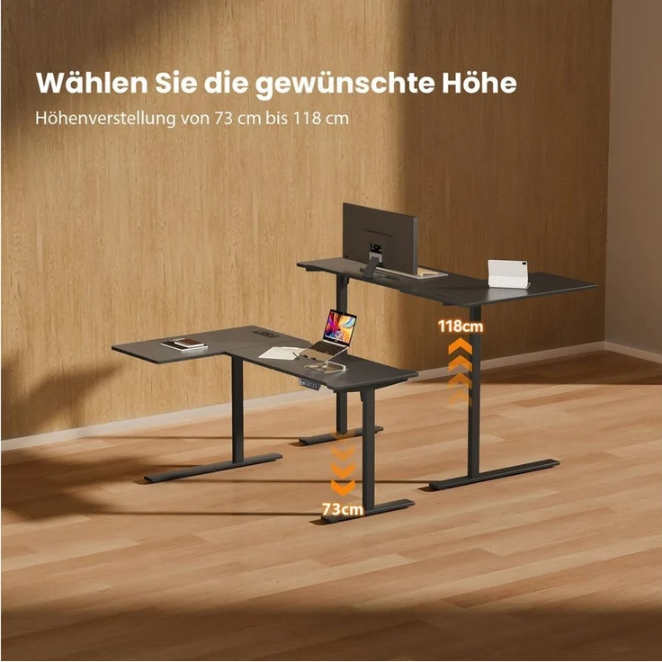 BBWL Computertisch Elektrischer höhenverstellbarer Schreibtisch mit 15 mm P2-Spanplatte (Packung, 2 AC + 2 USB Anschlüssen, Becherhalter & Kopfhörerhaken), 73–118 cm höhenverstellbar – Bild 2